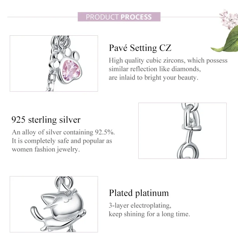 (image for) Pandora Style Silver Safety Chain Charm, Cat and Claw - BSC243 - View 8