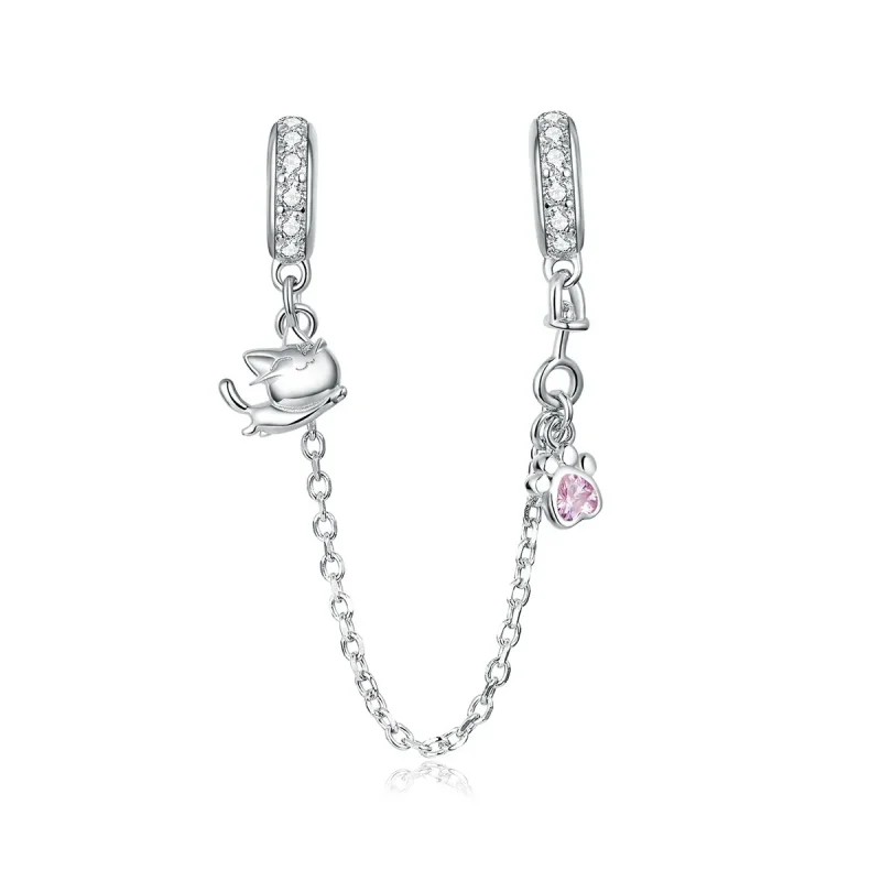 (image for) Pandora Style Silver Safety Chain Charm, Cat and Claw - BSC243 - Product Image