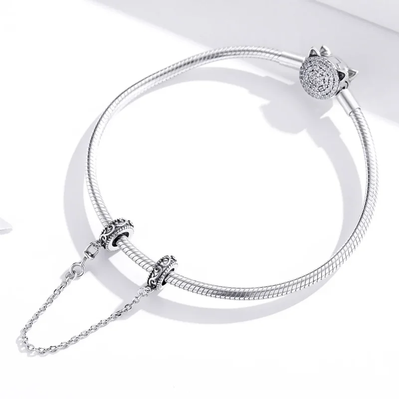 (image for) Pandora Style Silver Safety Chain Charm, Classical Vine - SCC1546 - View 2