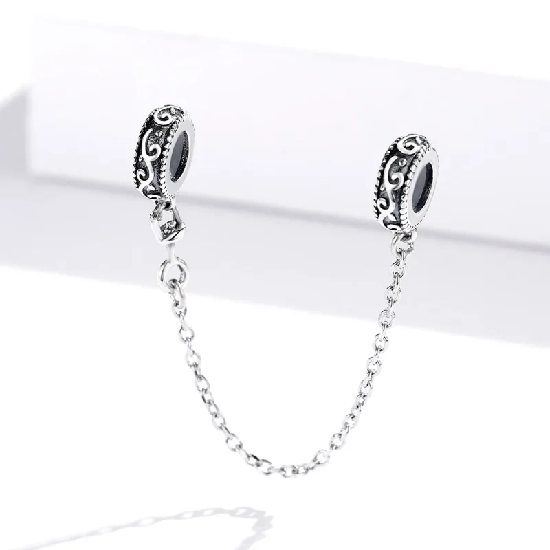 (image for) Pandora Style Silver Safety Chain Charm, Classical Vine - SCC1546 - View 4