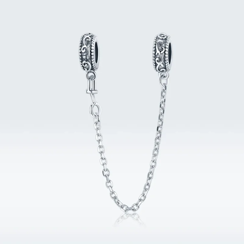(image for) Pandora Style Silver Safety Chain Charm, Classical Vine - SCC1546 - View 5