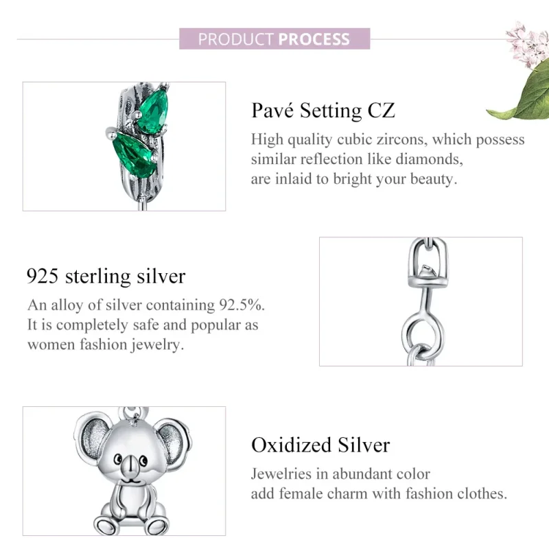 (image for) Pandora Style Silver Safety Chain Charm, Cute Koala - SCC1523 - View 8