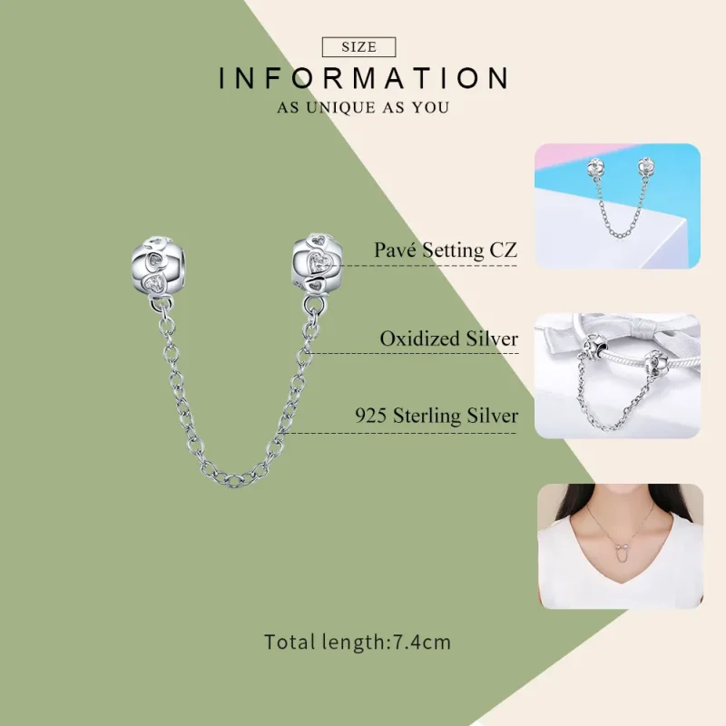 (image for) Pandora Style Silver Safety Chain Charm, Cute - SCC736 - View 7