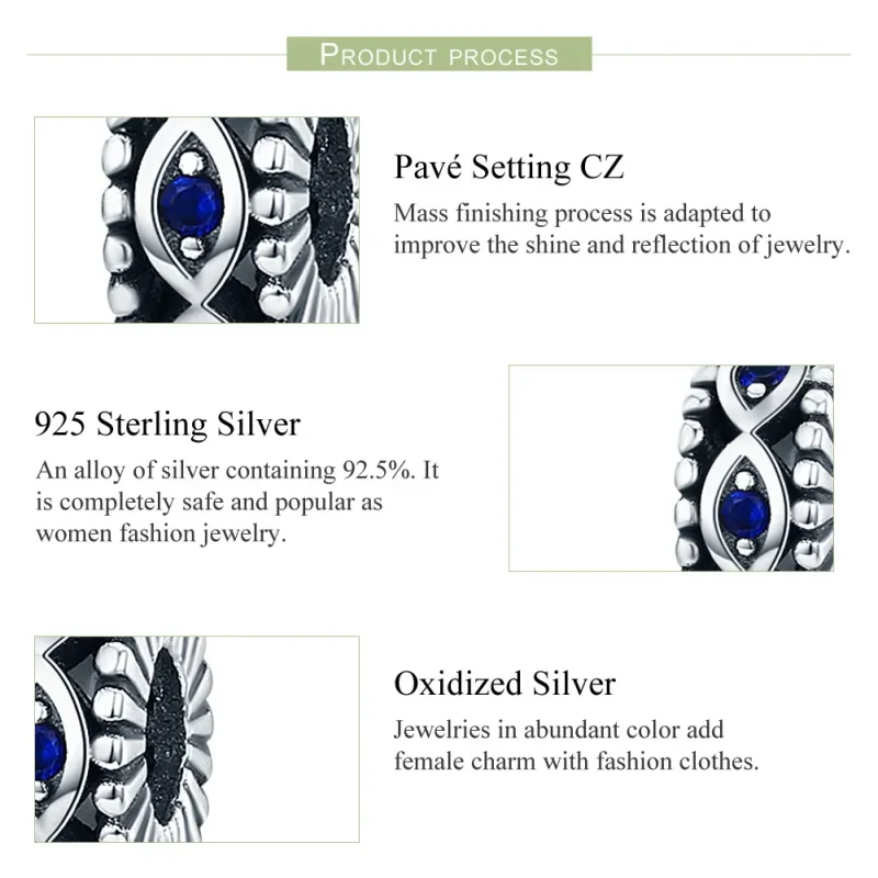 (image for) Pandora Style Silver Safety Chain Charm, Devil's Eye - SCC617 - View 6