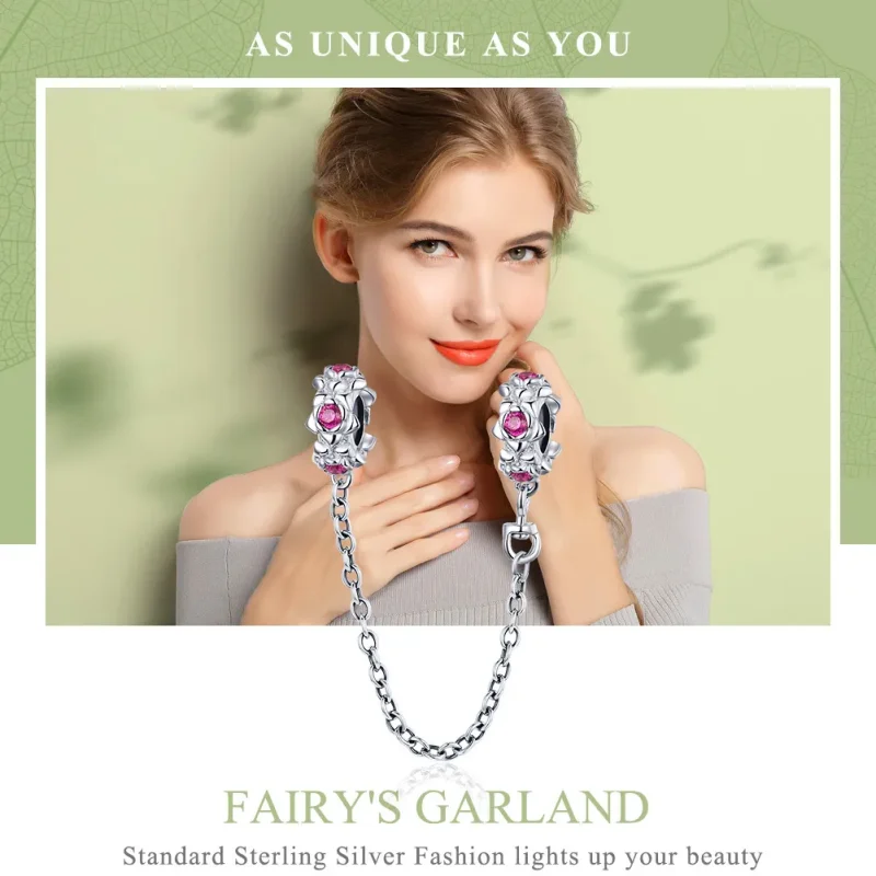 (image for) Pandora Style Silver Safety Chain Charm, Fairy's Garland - BSC035 - View 6