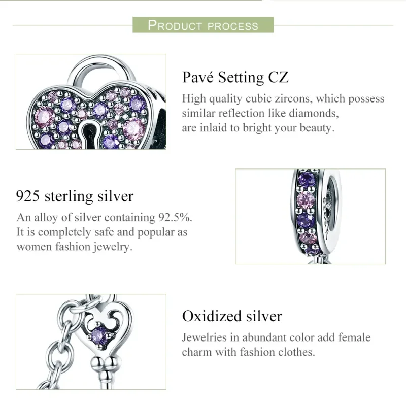 (image for) Pandora Style Silver Safety Chain Charm, Heart Spoon - SCC772 - View 7