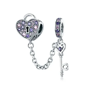 (image for) Pandora Style Silver Safety Chain Charm, Heart Spoon - SCC772