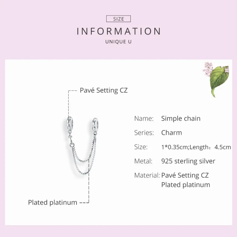 (image for) Pandora Style Silver Safety Chain Charm, Simple Chain - SCC1419 - View 7