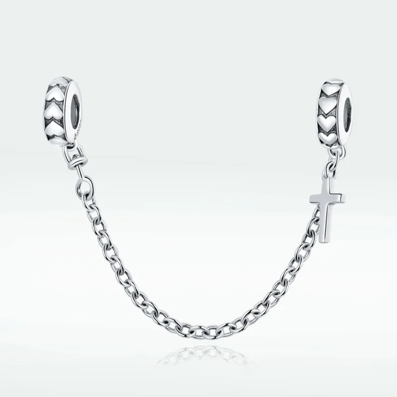 (image for) Pandora Style Silver Safety Chain Charm, Simple Cross - BSC362 - View 5