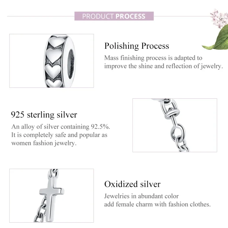 (image for) Pandora Style Silver Safety Chain Charm, Simple Cross - BSC362 - View 8