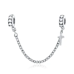 (image for) Pandora Style Silver Safety Chain Charm, Simple Cross - BSC362