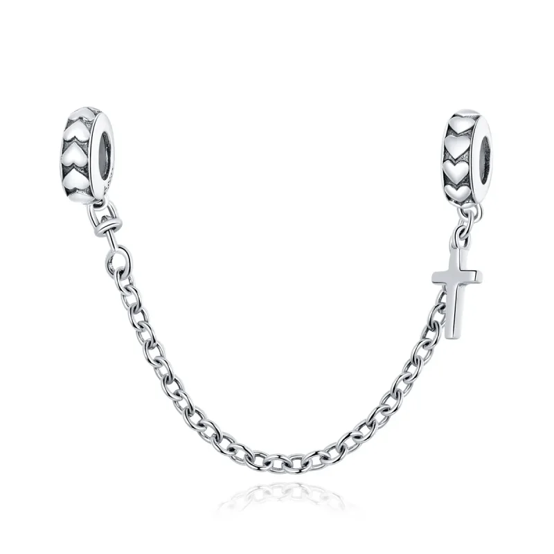 (image for) Pandora Style Silver Safety Chain Charm, Simple Cross - BSC362 - Product Image