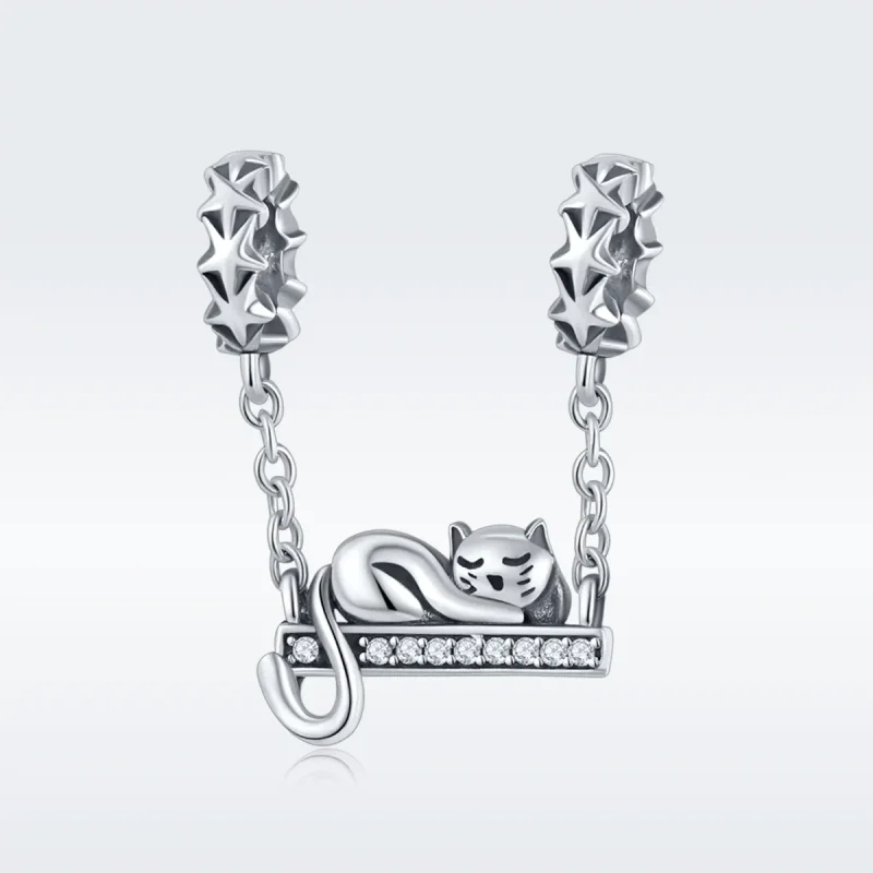 (image for) Pandora Style Silver Safety Chain Charm, Sleeping Cat - SCC856 - View 3