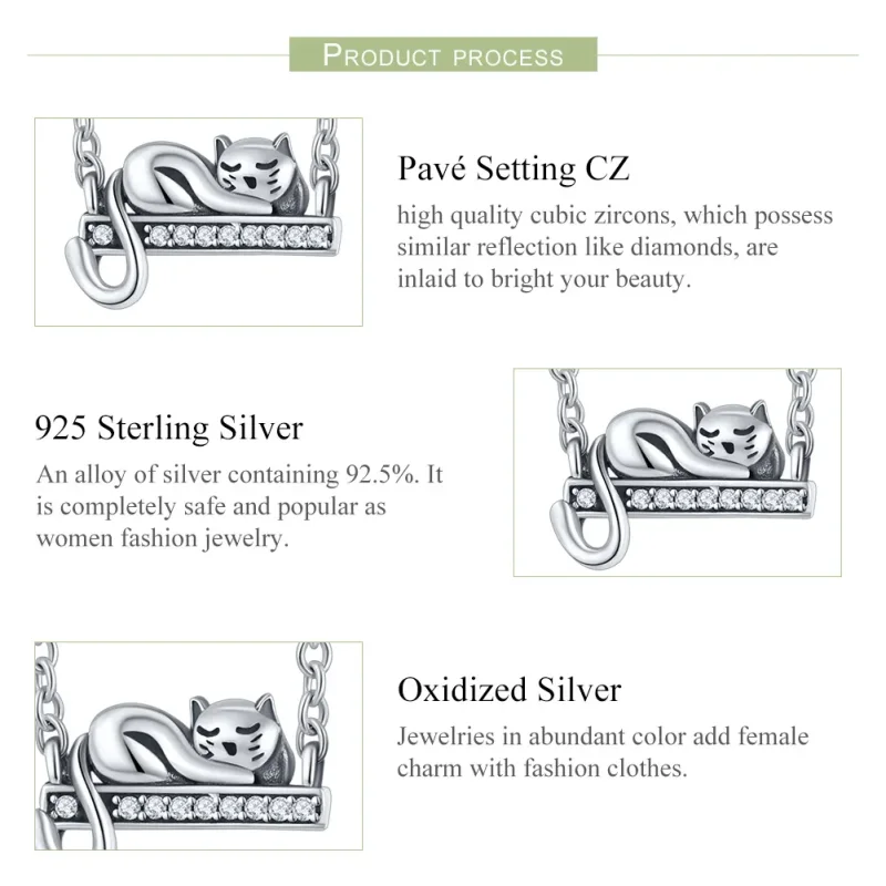 (image for) Pandora Style Silver Safety Chain Charm, Sleeping Cat - SCC856 - View 7