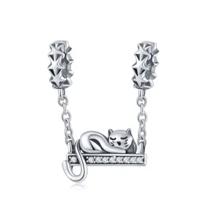 (image for) Pandora Style Silver Safety Chain Charm, Sleeping Cat - SCC856