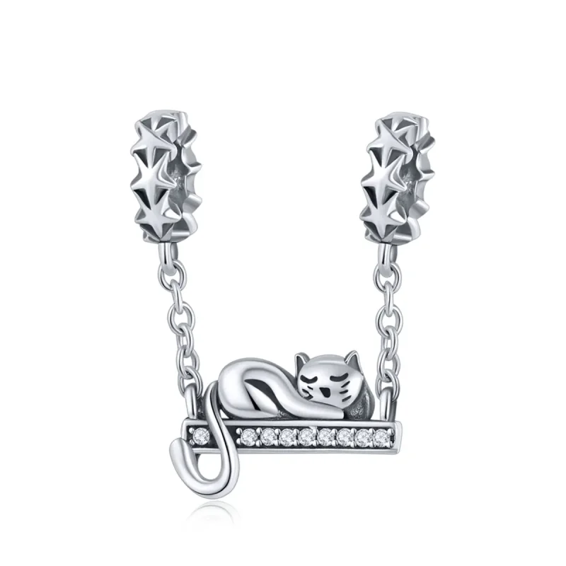 (image for) Pandora Style Silver Safety Chain Charm, Sleeping Cat - SCC856 - Product Image