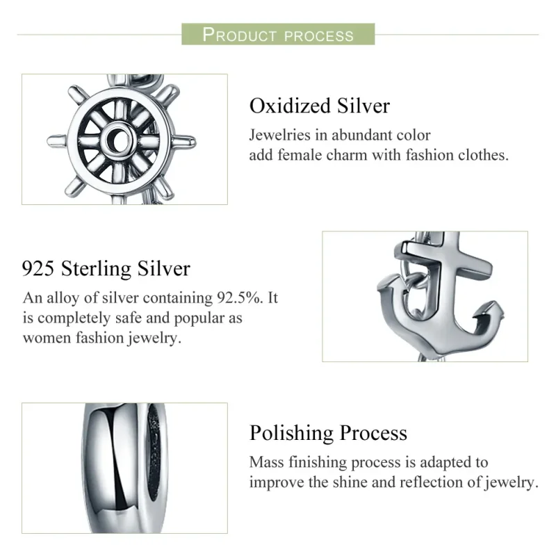 (image for) Pandora Style Silver Safety Chain Charm, Voyage - SCC604 - View 6