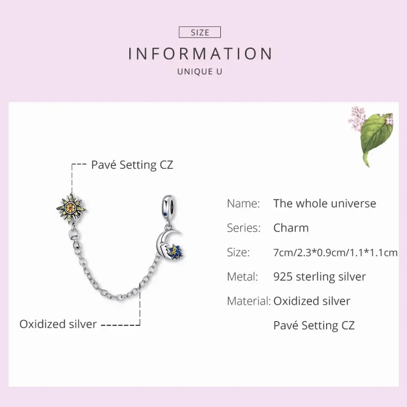 (image for) Pandora Style Silver Safety Chain Charm, Whole Universe - SCC1763 - View 7