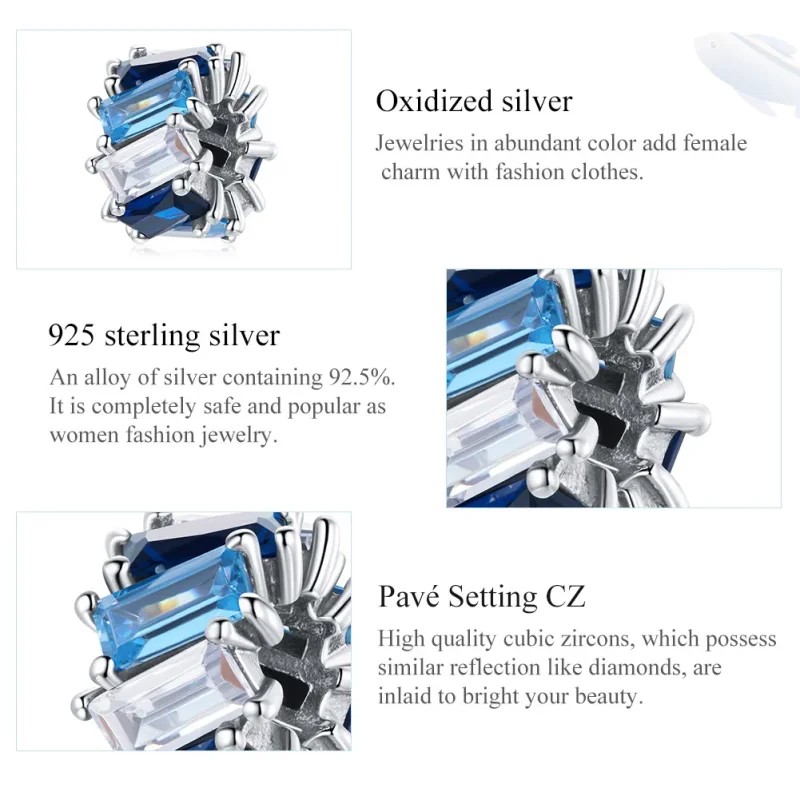 (image for) Pandora Style Silver Spacer Charm, Blue Square - SCC1806 - View 7