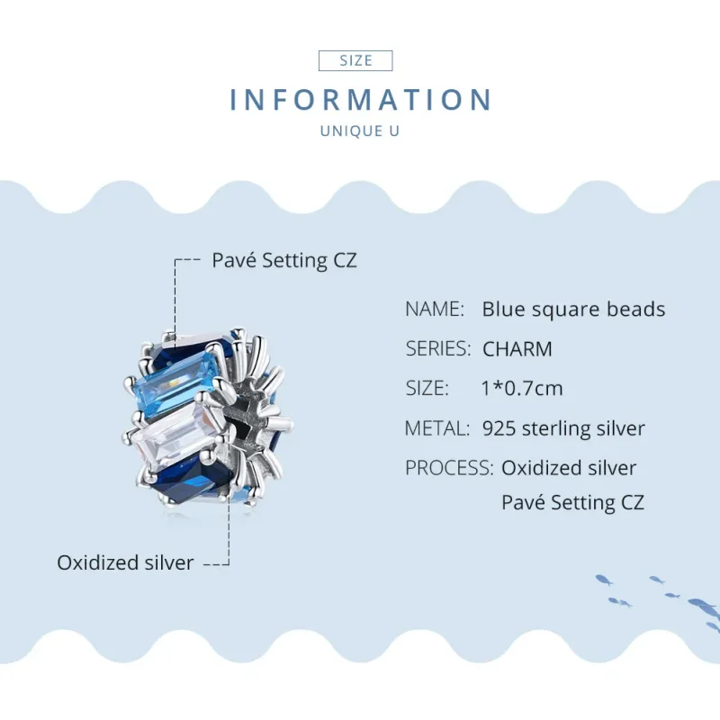 (image for) Pandora Style Silver Spacer Charm, Blue Square - SCC1806 - View 8