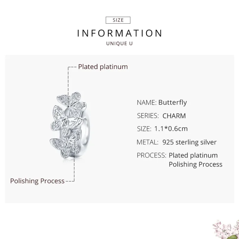 (image for) Pandora Style Silver Spacer Charm, Butterfly - BSC120 - View 6