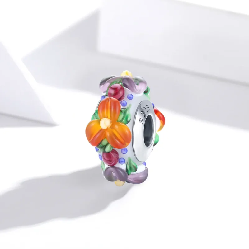 (image for) Pandora Style Silver Spacer Charm, Colorful Flowers - SCC1720 - View 2