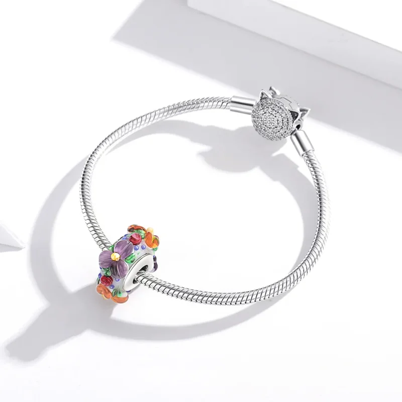 (image for) Pandora Style Silver Spacer Charm, Colorful Flowers - SCC1720 - View 3