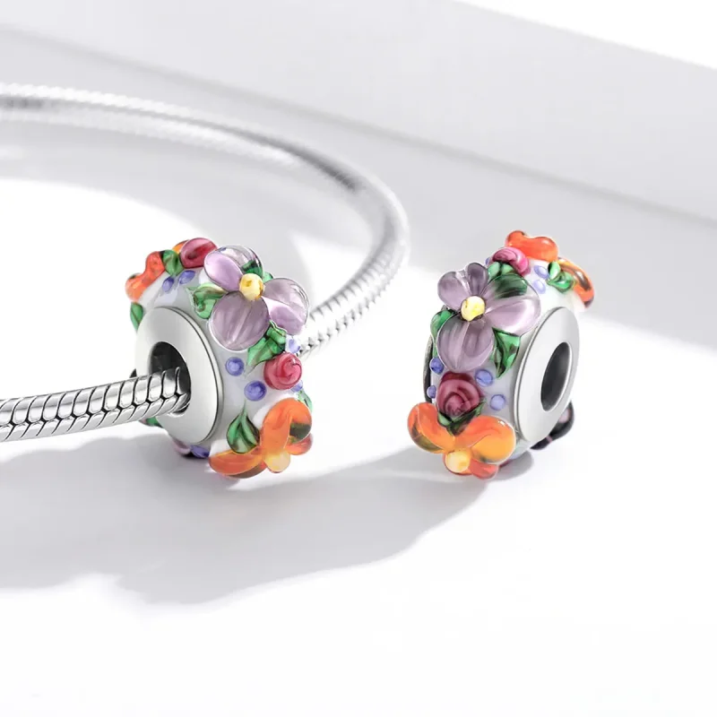 (image for) Pandora Style Silver Spacer Charm, Colorful Flowers - SCC1720 - View 4