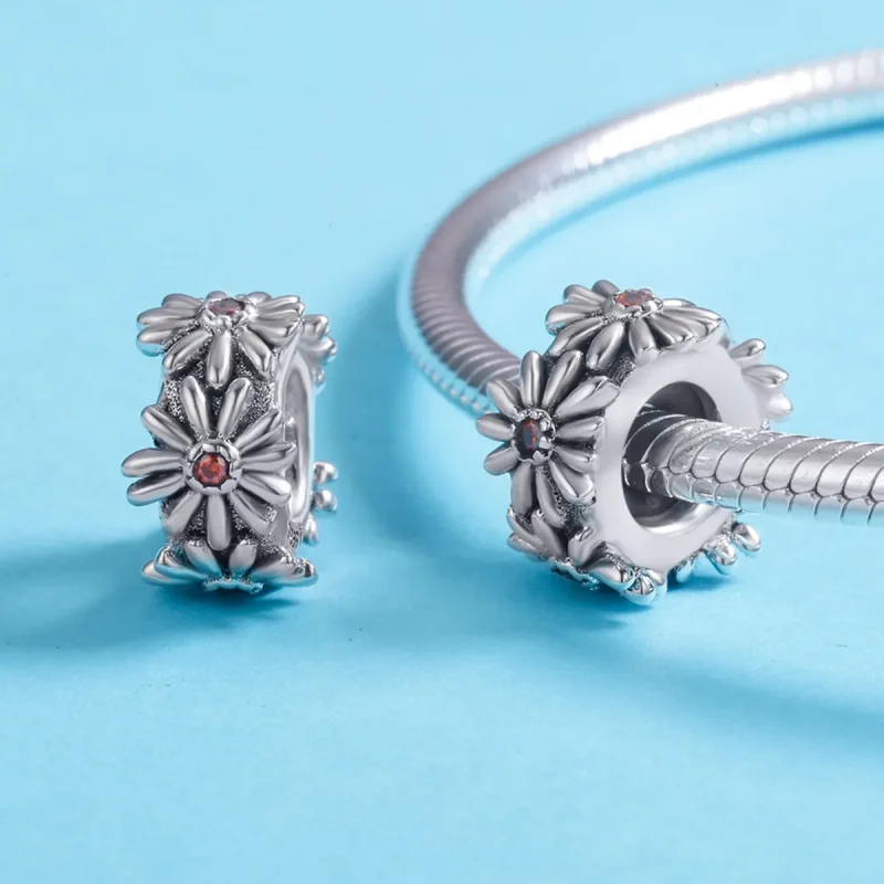 (image for) Pandora Style Silver Spacer Charm, Daisy Wreath - SCC598 - View 5