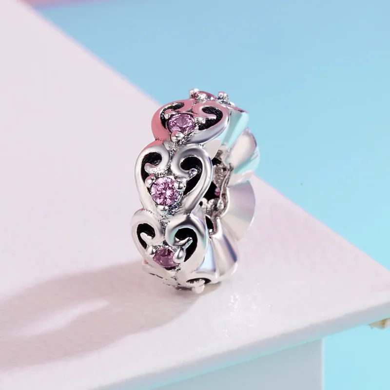 (image for) Pandora Style Silver Spacer Charm, Heart Shape - SCC339 - View 3
