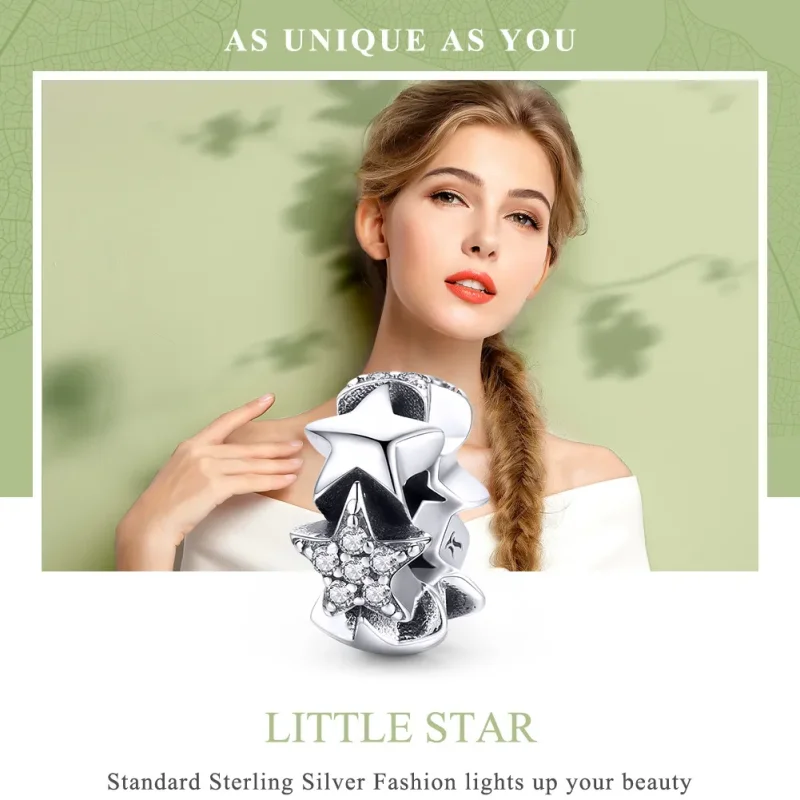 (image for) Pandora Style Silver Spacer Charm, Little Stars - SCC929 - View 6