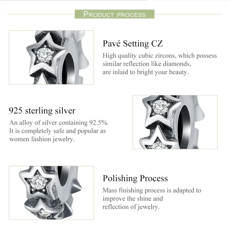 (image for) Pandora Style Silver Spacer Charm, Star - SCC244 - View 6