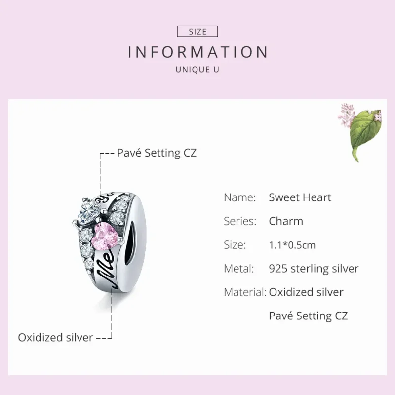 (image for) Pandora Style Silver Spacer Charm, Sweet Heart - BSC283 - View 7