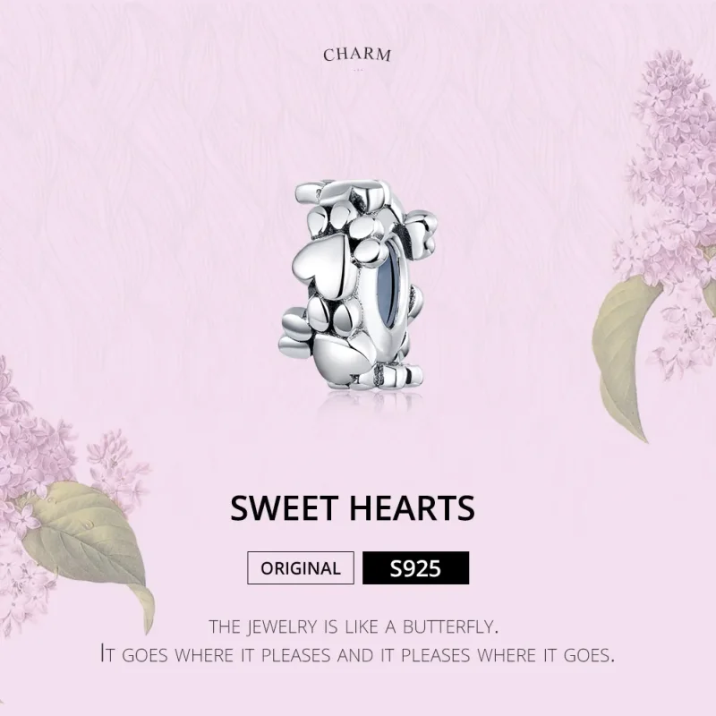 (image for) Pandora Style Silver Spacer Charm, Sweet Hearts - SCC1504 - View 6
