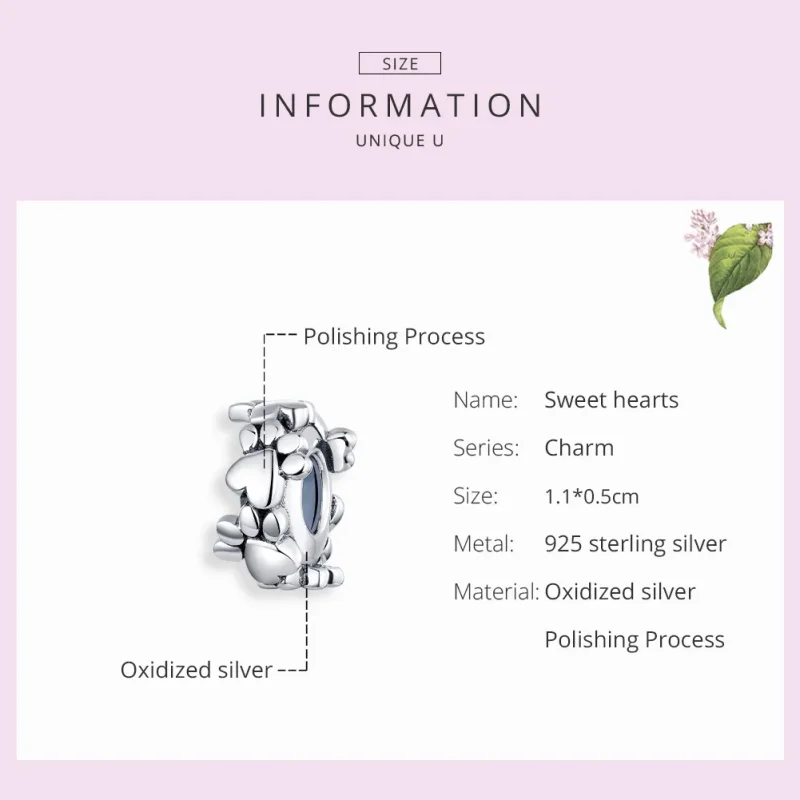 (image for) Pandora Style Silver Spacer Charm, Sweet Hearts - SCC1504 - View 7