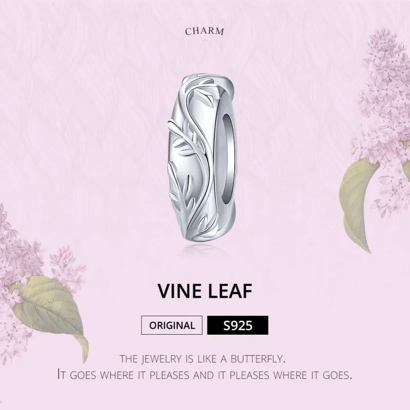 (image for) Pandora Style Silver Spacer Charm, Vine Leaf - BSC142 - View 6