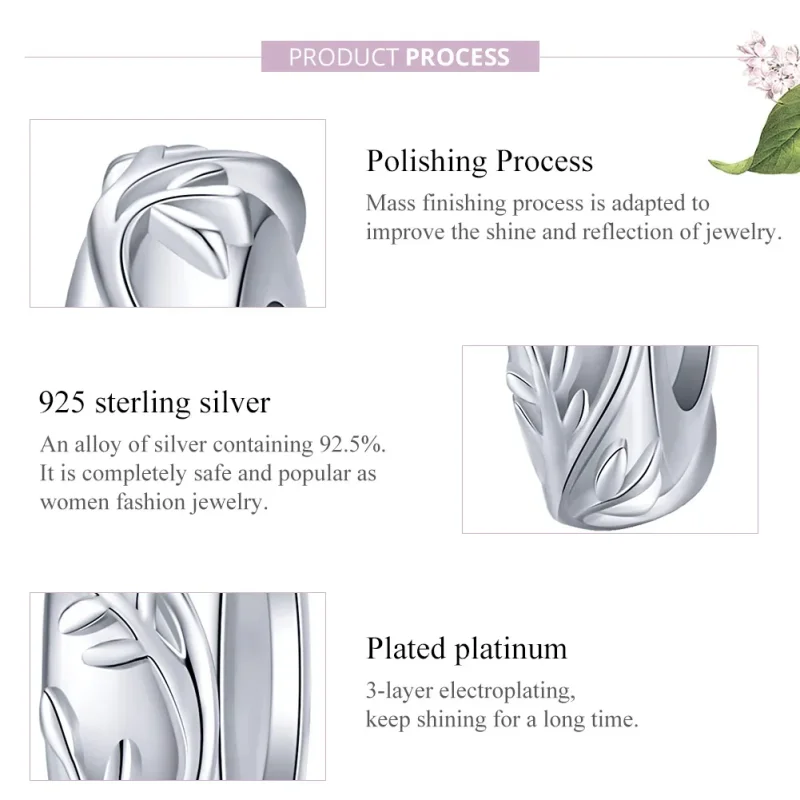 (image for) Pandora Style Silver Spacer Charm, Vine Leaf - BSC142 - View 8