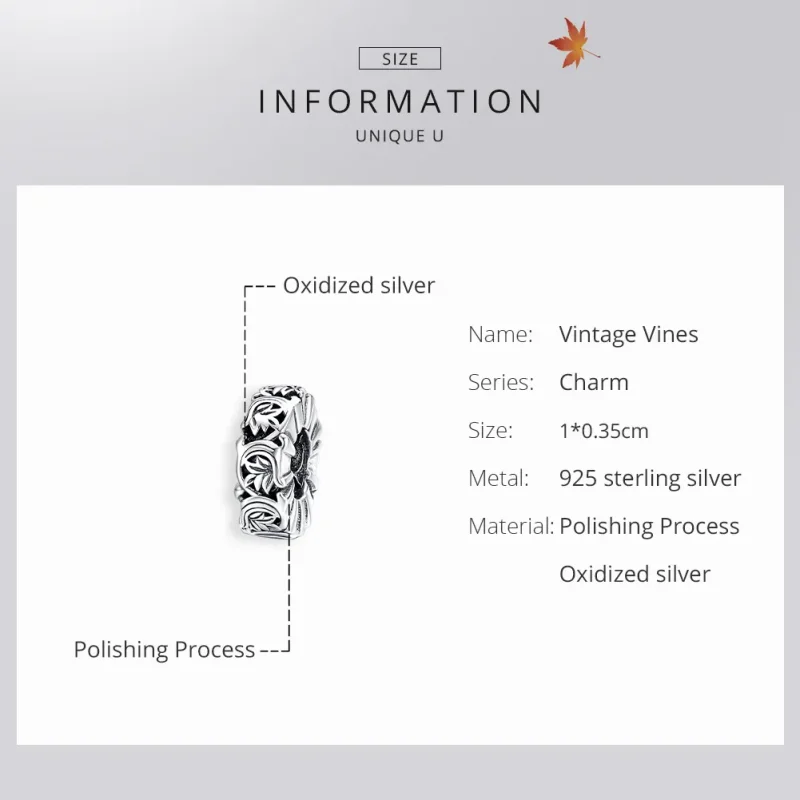 (image for) Pandora Style Silver Spacer Charm, Vintage Vines - SCC1601 - View 6