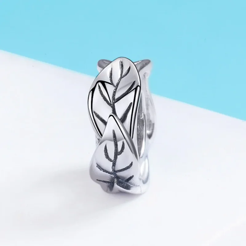 (image for) Pandora Style Silver Spacer Charm, White Leaves - SCC597 - View 3