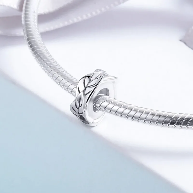 (image for) Pandora Style Silver Spacer Charm, White Leaves - SCC597 - View 4