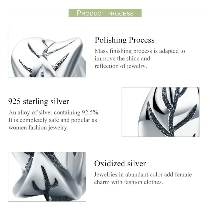 (image for) Pandora Style Silver Spacer Charm, White Leaves - SCC597 - View 7