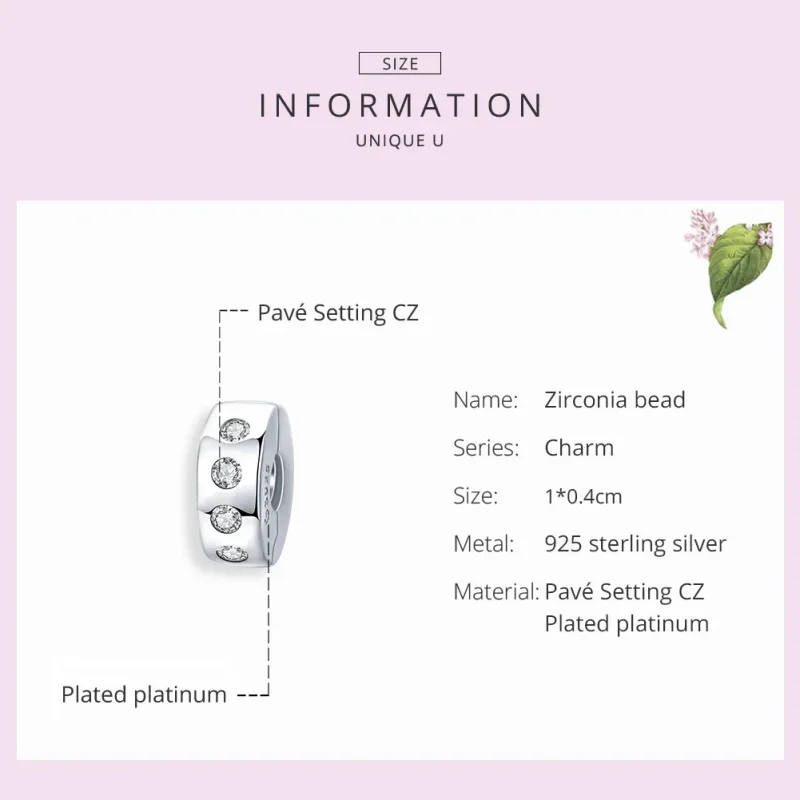 (image for) Pandora Style Silver Spacer Charm, Zirconia - BSC165 - View 7