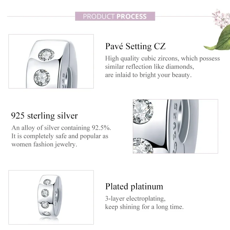 (image for) Pandora Style Silver Spacer Charm, Zirconia - BSC165 - View 8