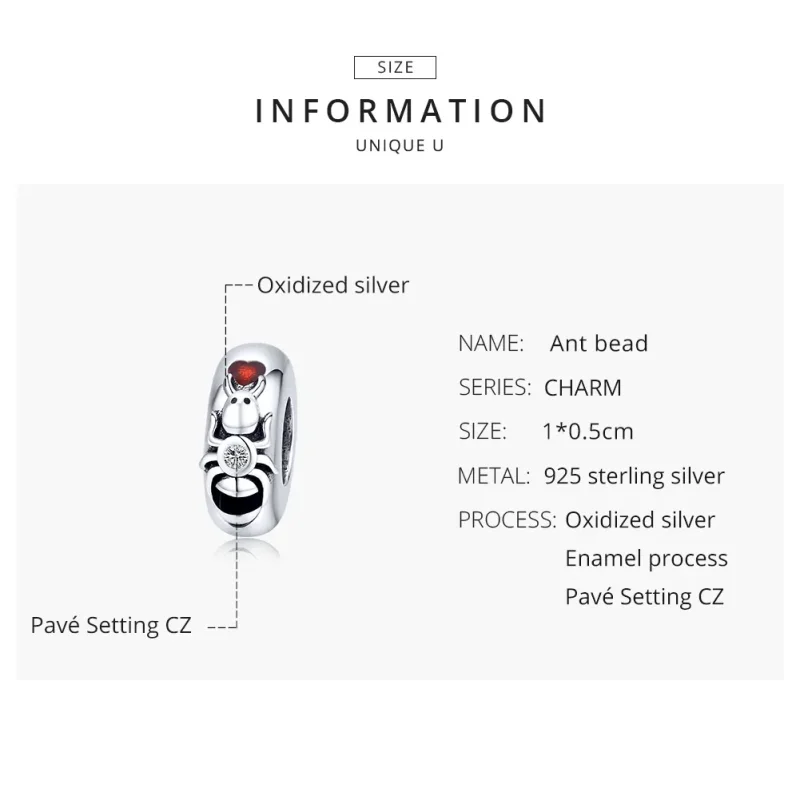 (image for) Pandora Style Spacer Charm, Ant, Red Enamel - SCC1482 - View 8