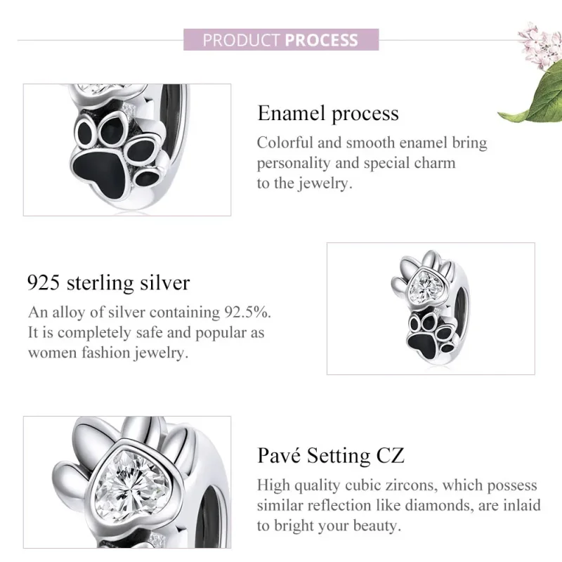 (image for) Pandora Style Spacer Charm, Budding Paw Print, Black Enamel - SCC1846 - View 6