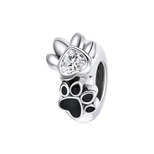 (image for) Pandora Style Spacer Charm, Budding Paw Print, Black Enamel - SCC1846