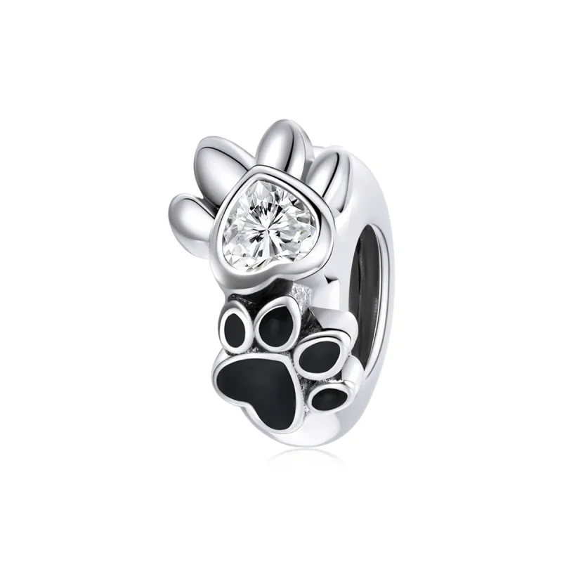 (image for) Pandora Style Spacer Charm, Budding Paw Print, Black Enamel - SCC1846 - Product Image
