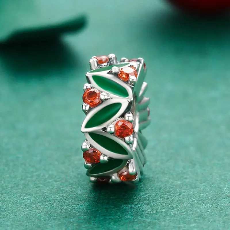 (image for) Pandora Style Spacer Charm, Christmas Tree Leaves, Multicolor Enamel - SCC317 - View 3