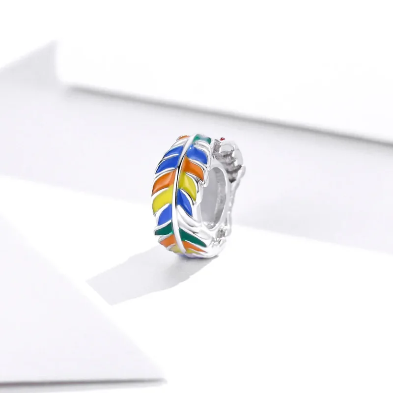 (image for) Pandora Style Spacer Charm, Colorful Feather, Multicolor Enamel - BSC305 - View 2