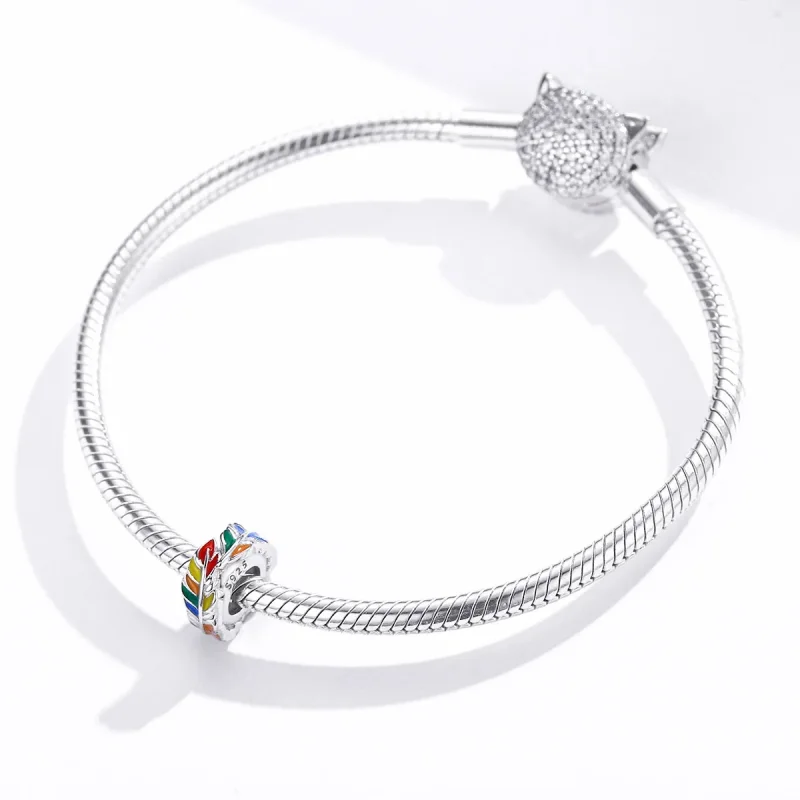 (image for) Pandora Style Spacer Charm, Colorful Feather, Multicolor Enamel - BSC305 - View 3